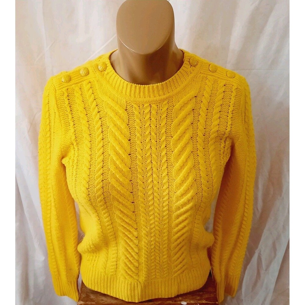 J Crew Womens XXS 100% Wool Button Detailing On Shoulder Mustard Yellow